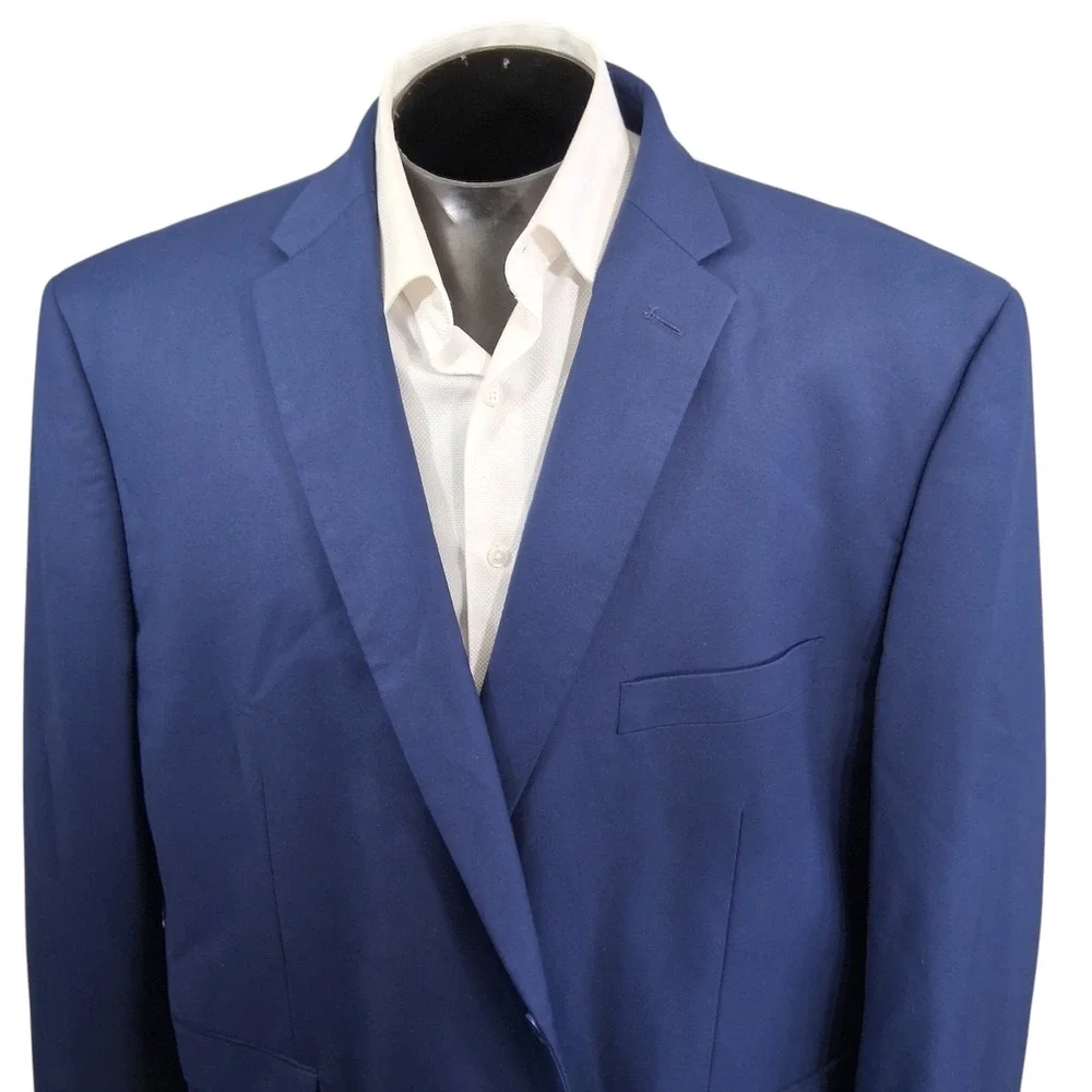 Joseph Abboud Sport Coat 56R Solid Blue Stretch Two Button Blazer Double Vent